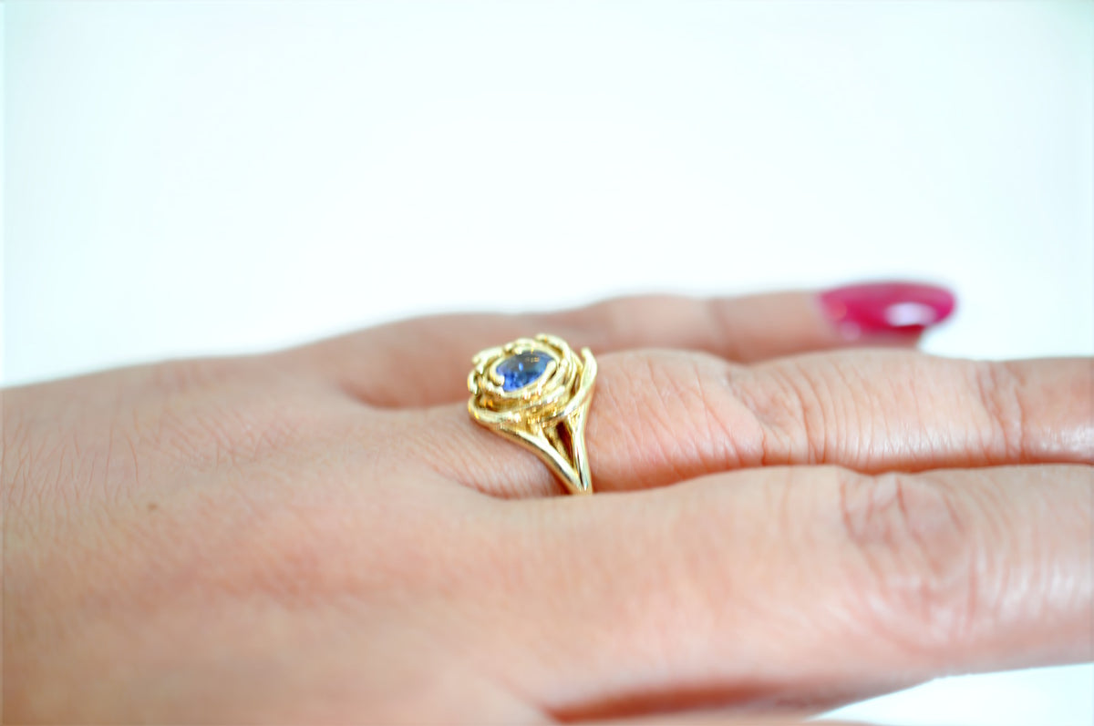Andromeda galaxy swirl ring, a unique cosmic engagement ring in gold
