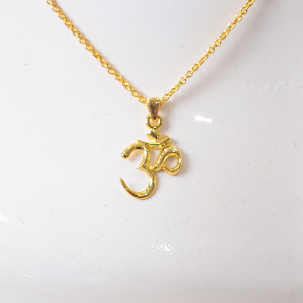 Classic Om Pendant, silver aum necklace, alternate view