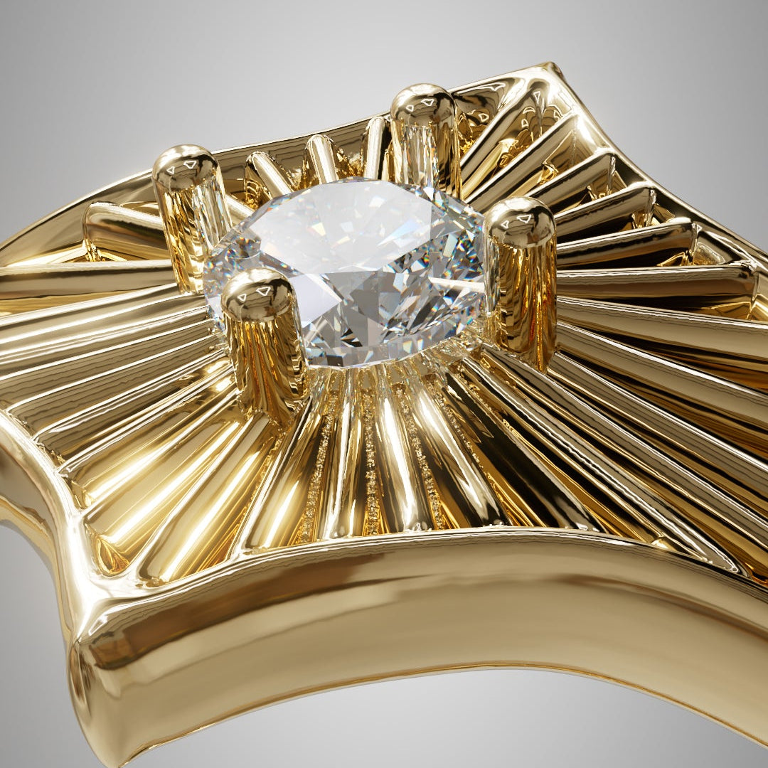 Gold ring with a diamond on a gray background