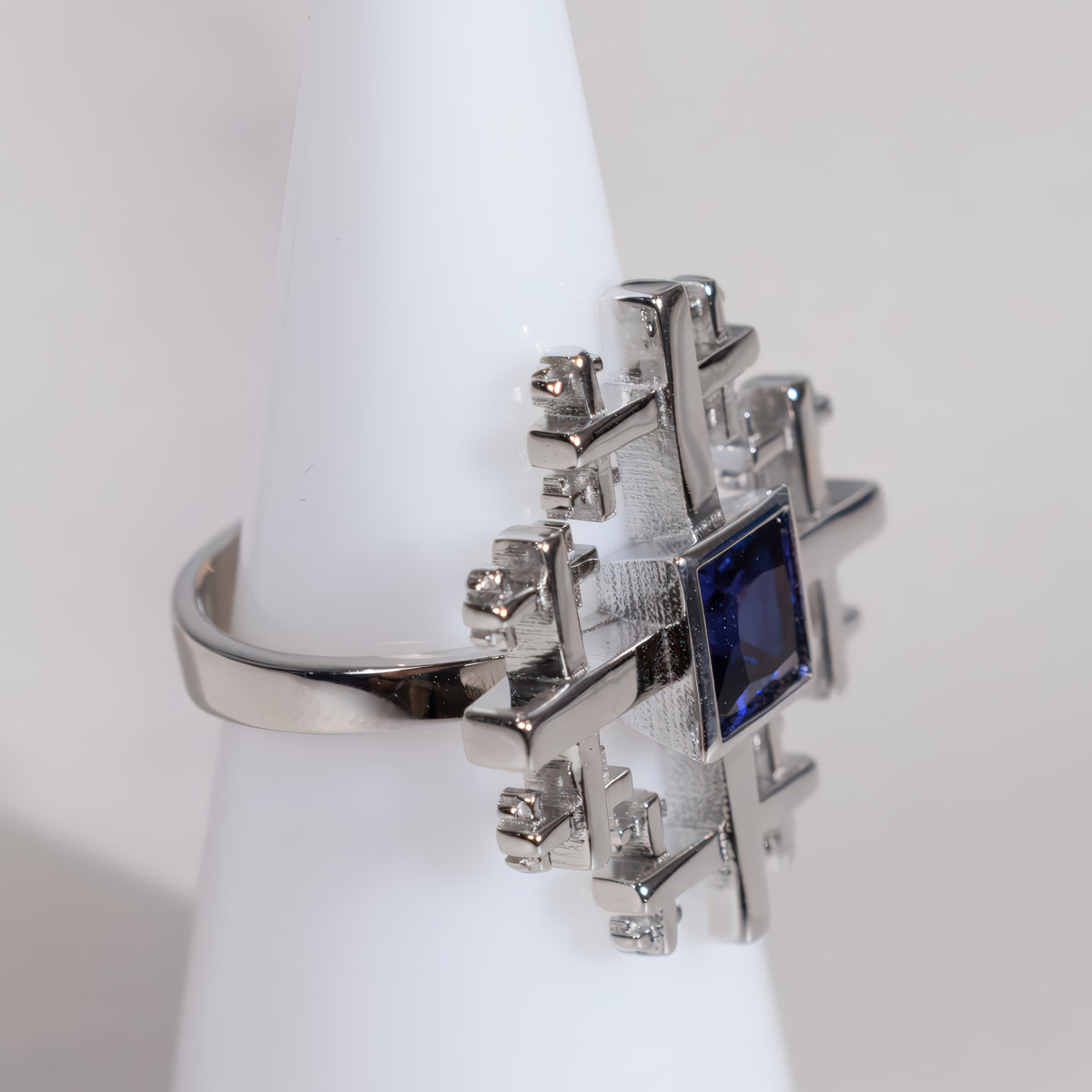 Platinum Crux cross cocktail ring, alternate view
