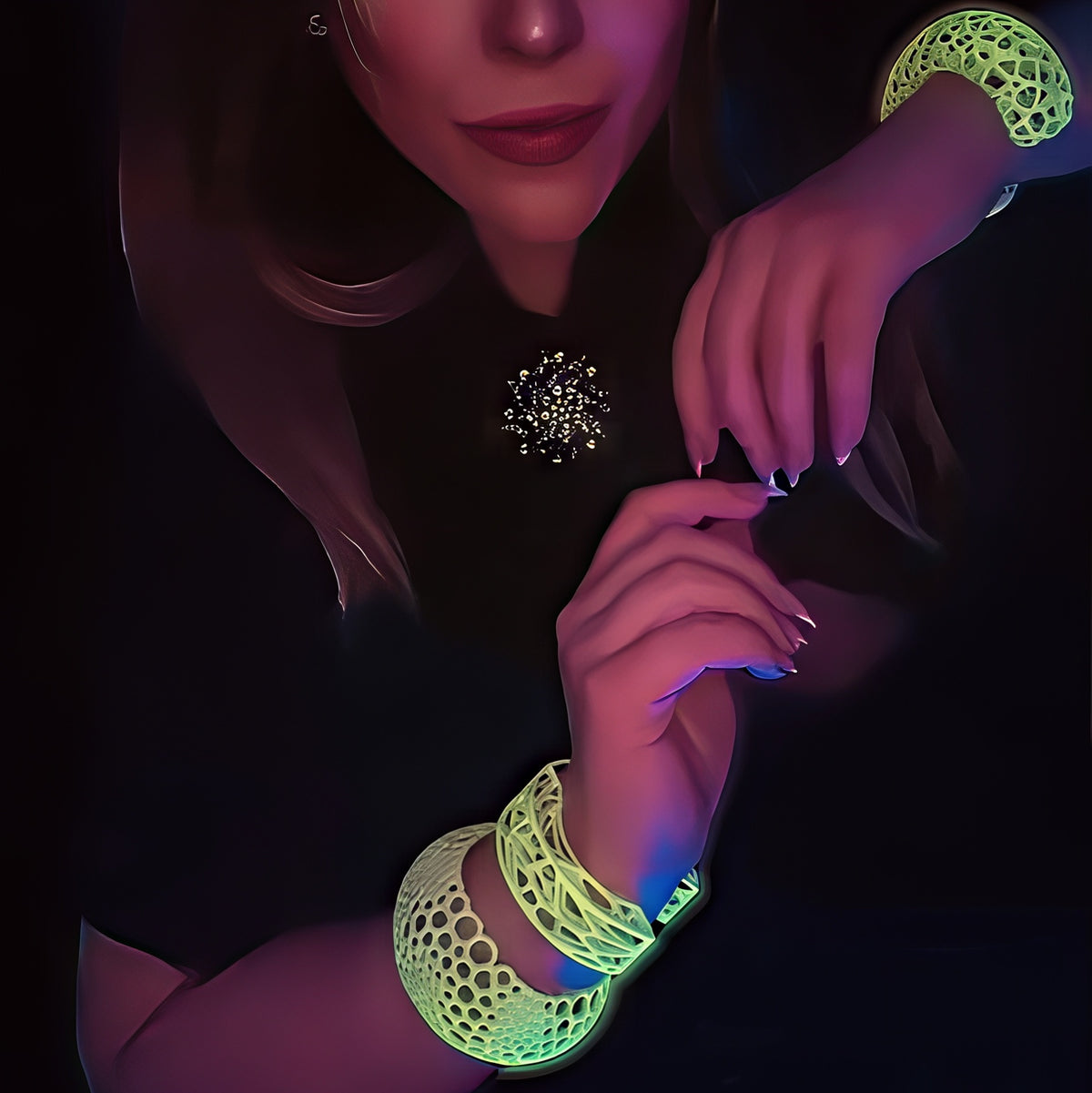 Glow-in-the-dark bracelet glowing on a wrist