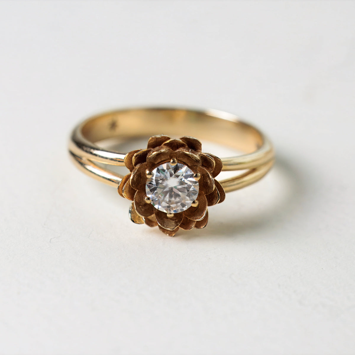 Lotus flower engagement ring in gold, another view