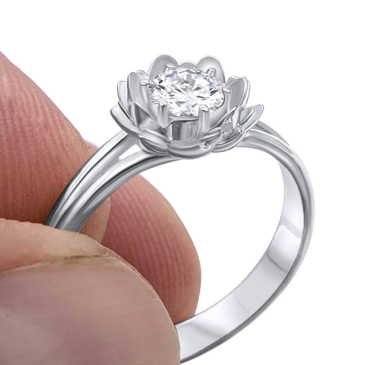 Buddhist lotus engagement ring in platinum