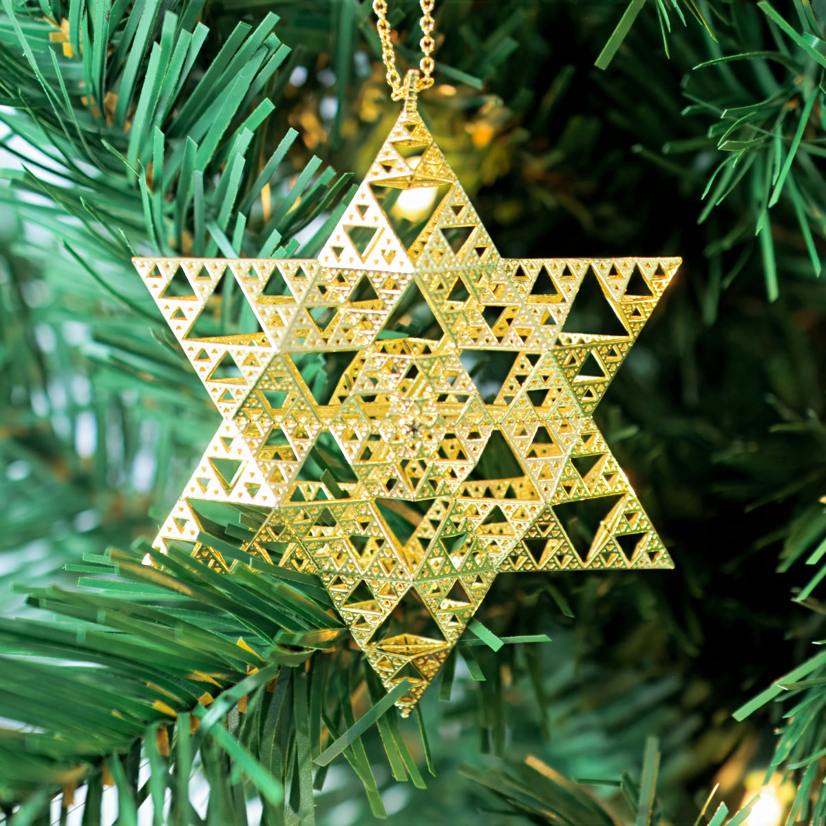 Gold fractal Hanukkah ornament, another view