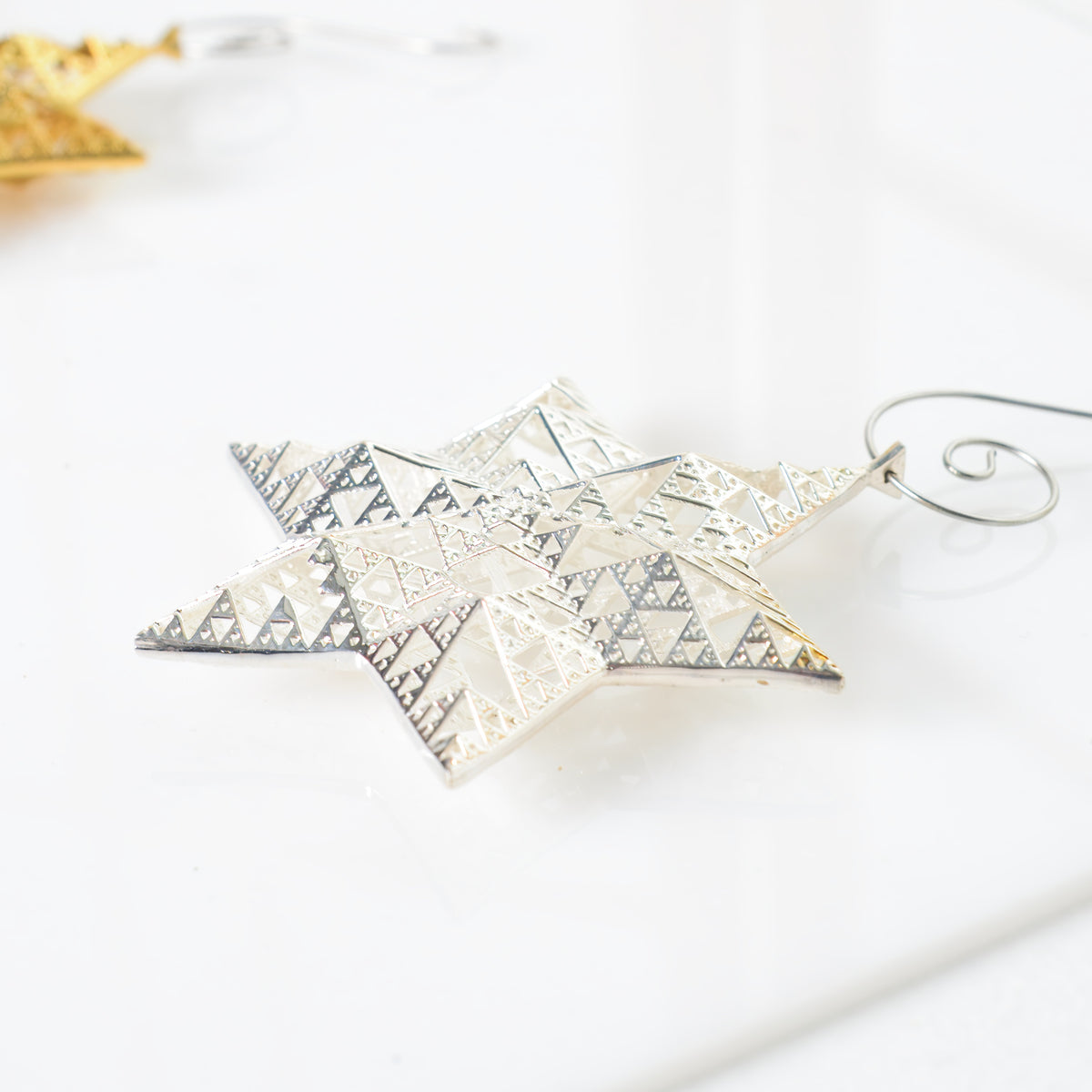Sterling silver Sierpinski star ornament, additional view