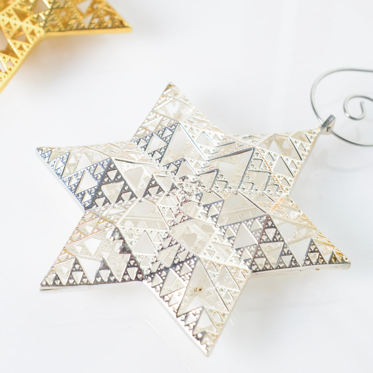 Sierpinski Star of David Ornament in sterling silver, a fractal Hanukkah ornament, by Baroque++