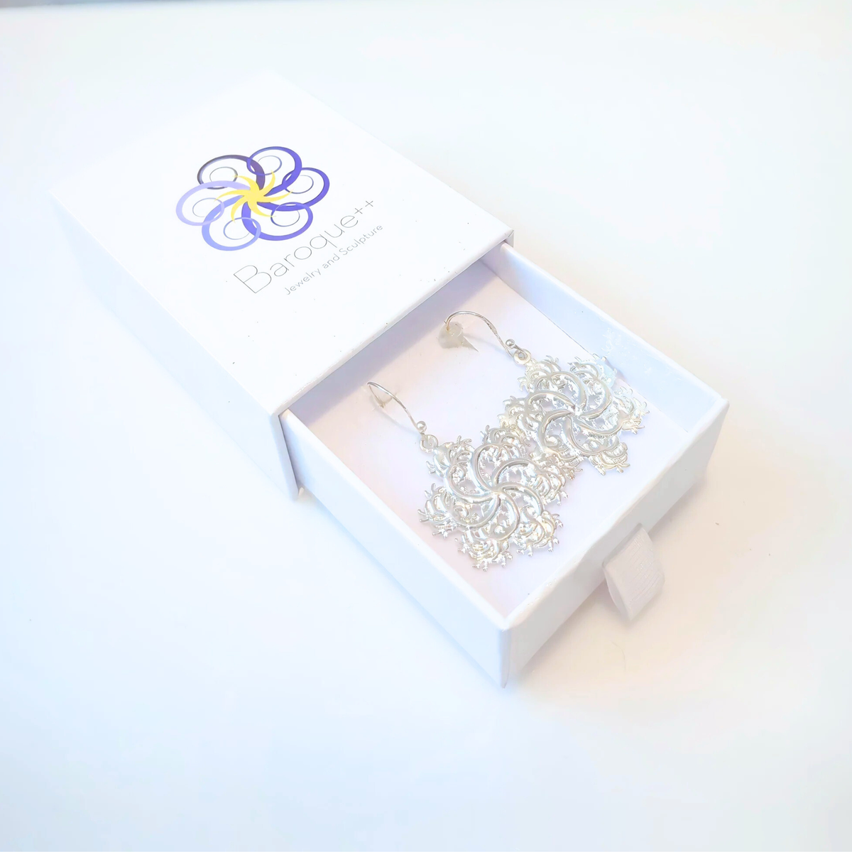 Six-Pointed fractal earrings in a Baroque++ gift box