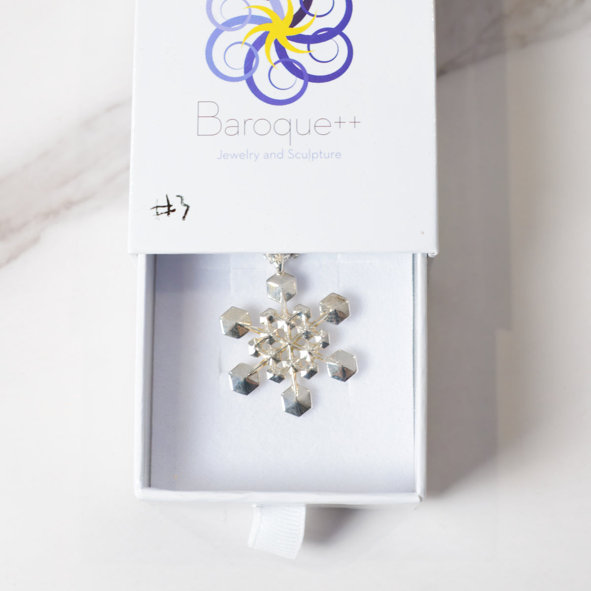 Snowflake Pendant No. 3 in sterling silver, alternate angle