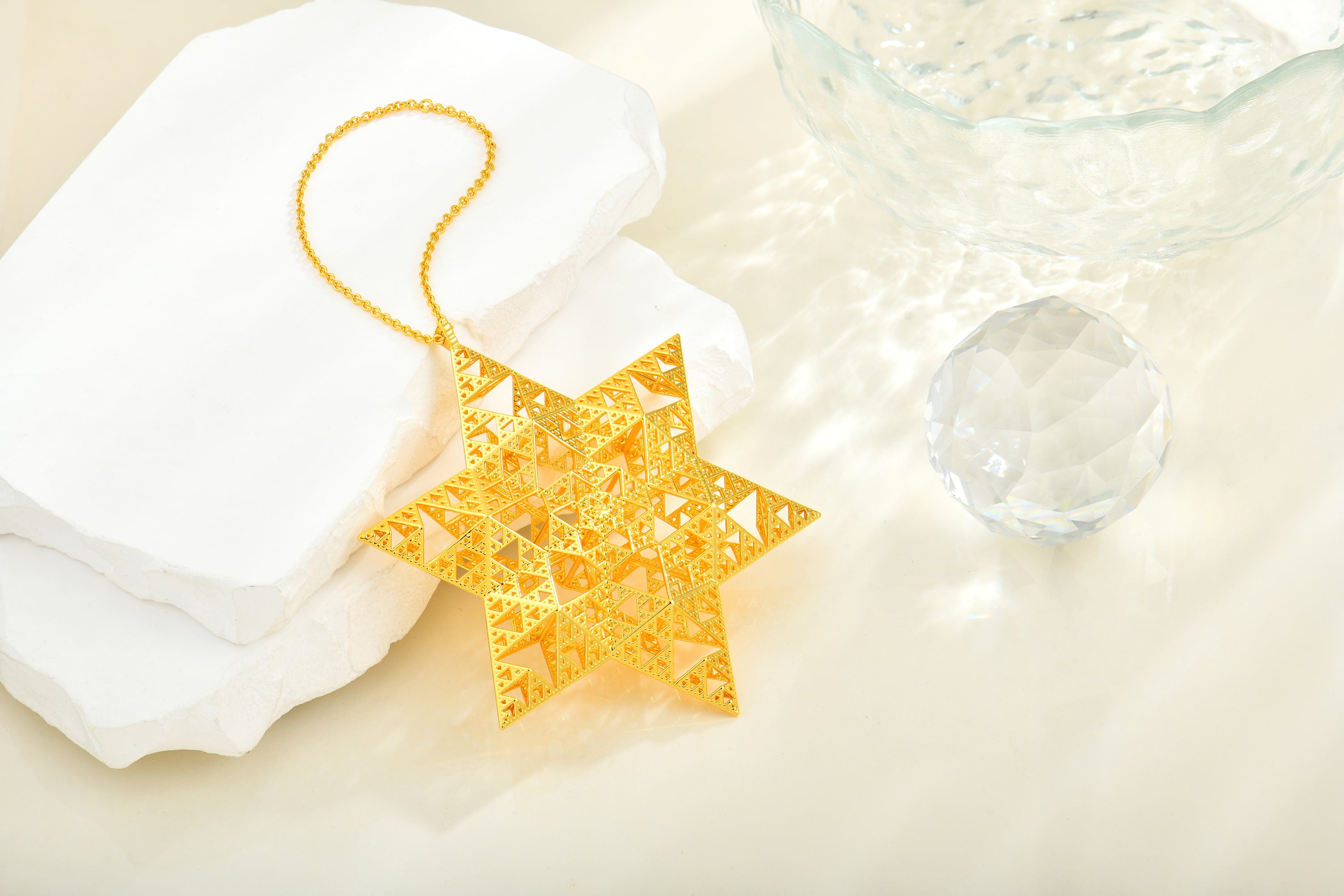 Sierpinski Star of David - Gold Plated Brass Ornament