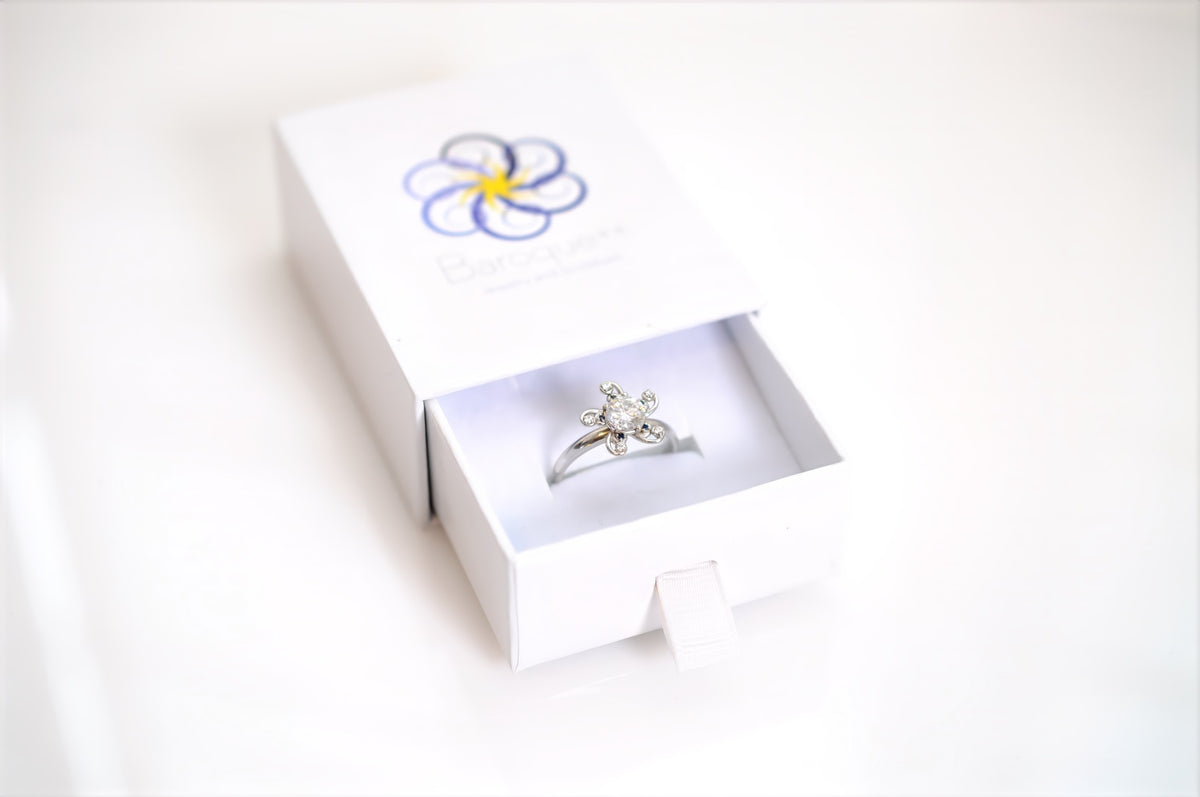 Viisi floral cluster ring with man-made diamonds and sapphires, alternate view