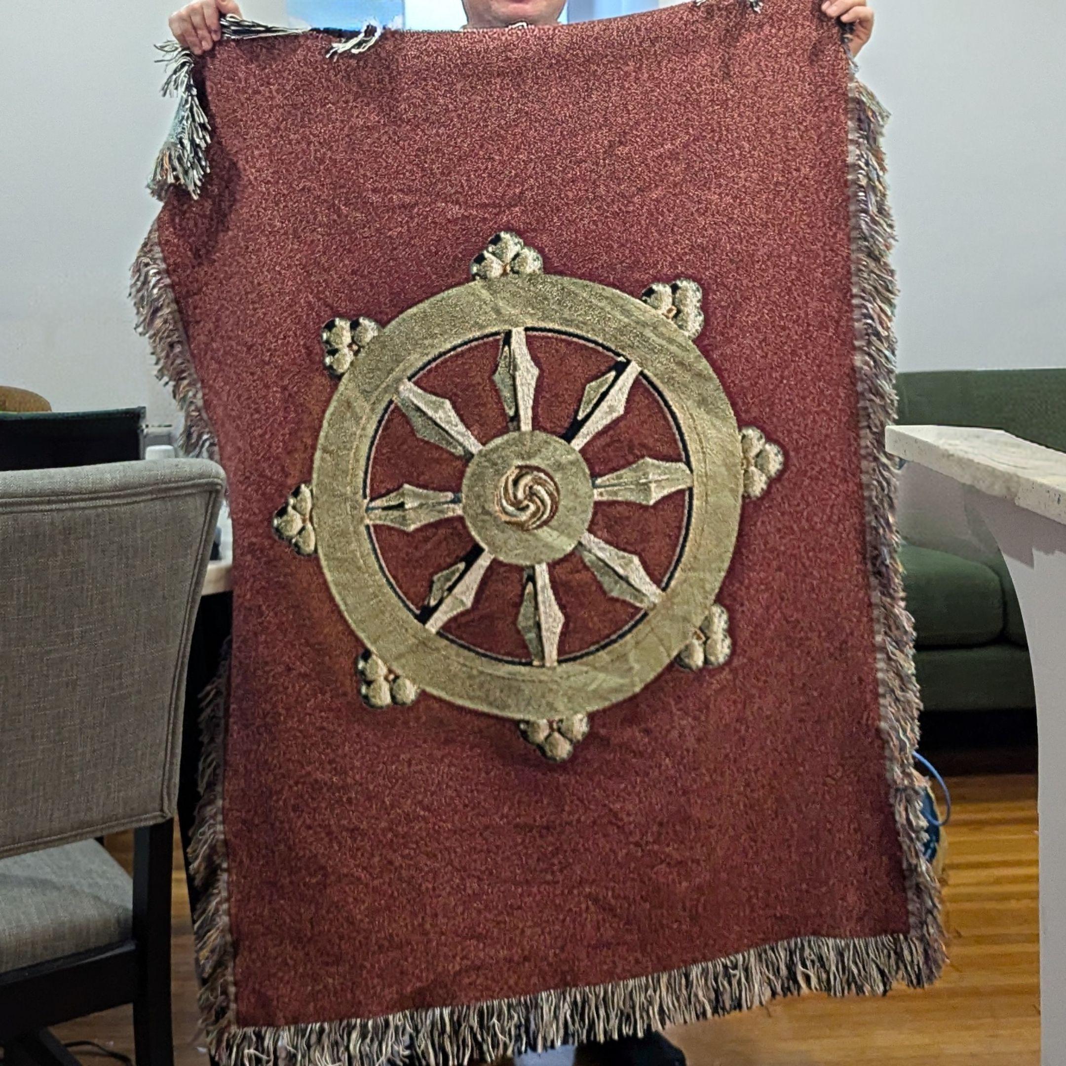 Dharma Wheel Blanket Buddhist Dharmachakra Woven Cotton