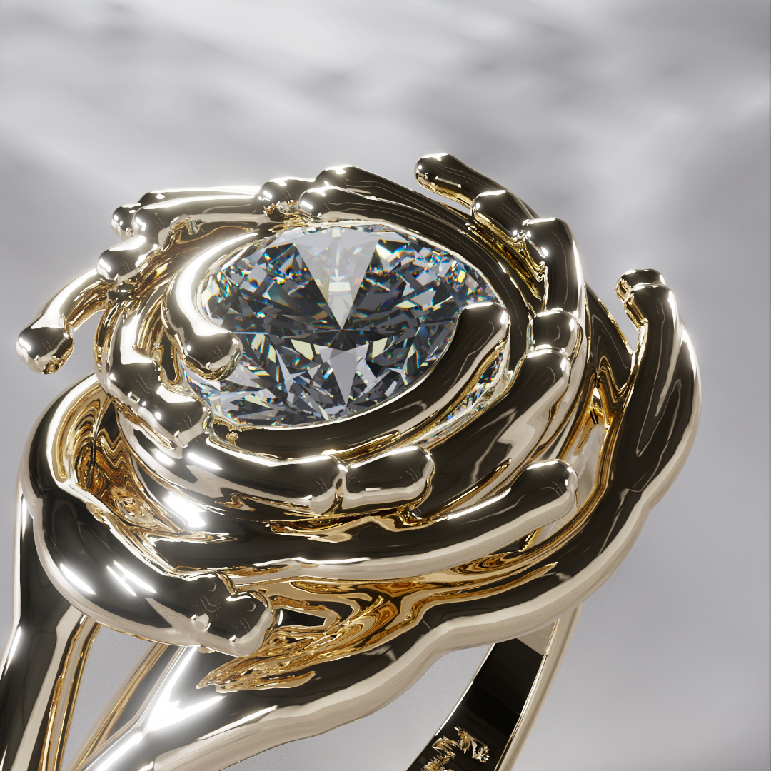 Rendering of the Andromeda swirl engagement ring showing the galaxy-shaped setting