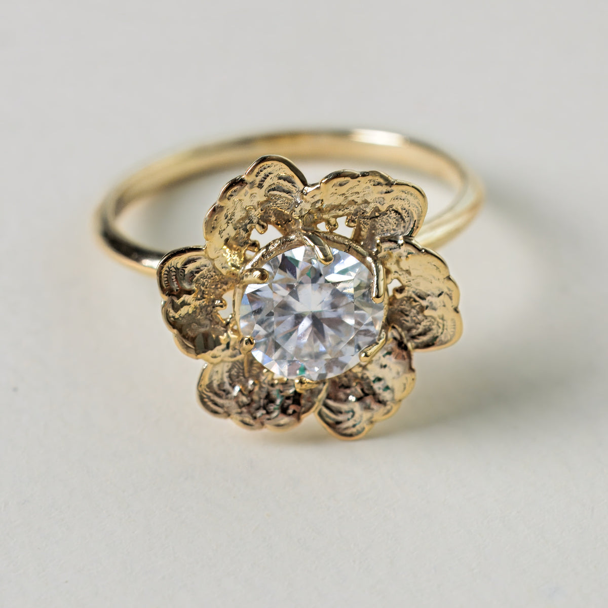 Anemone floral engagement ring, a unique nature-inspired solitaire