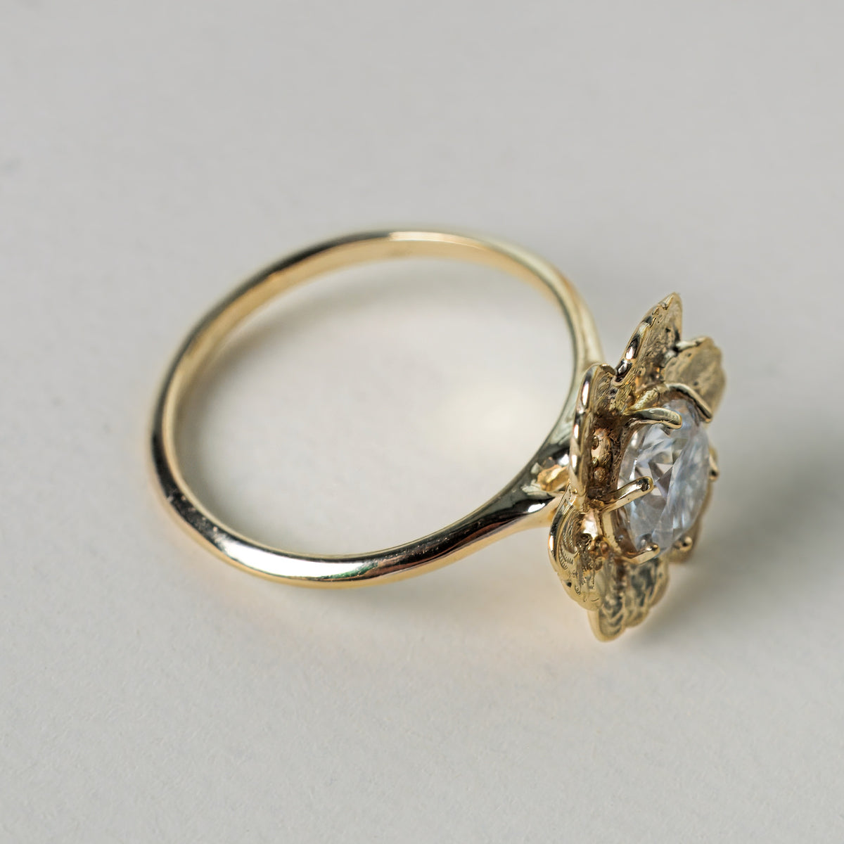 Anemone flower solitaire engagement ring, alternate view