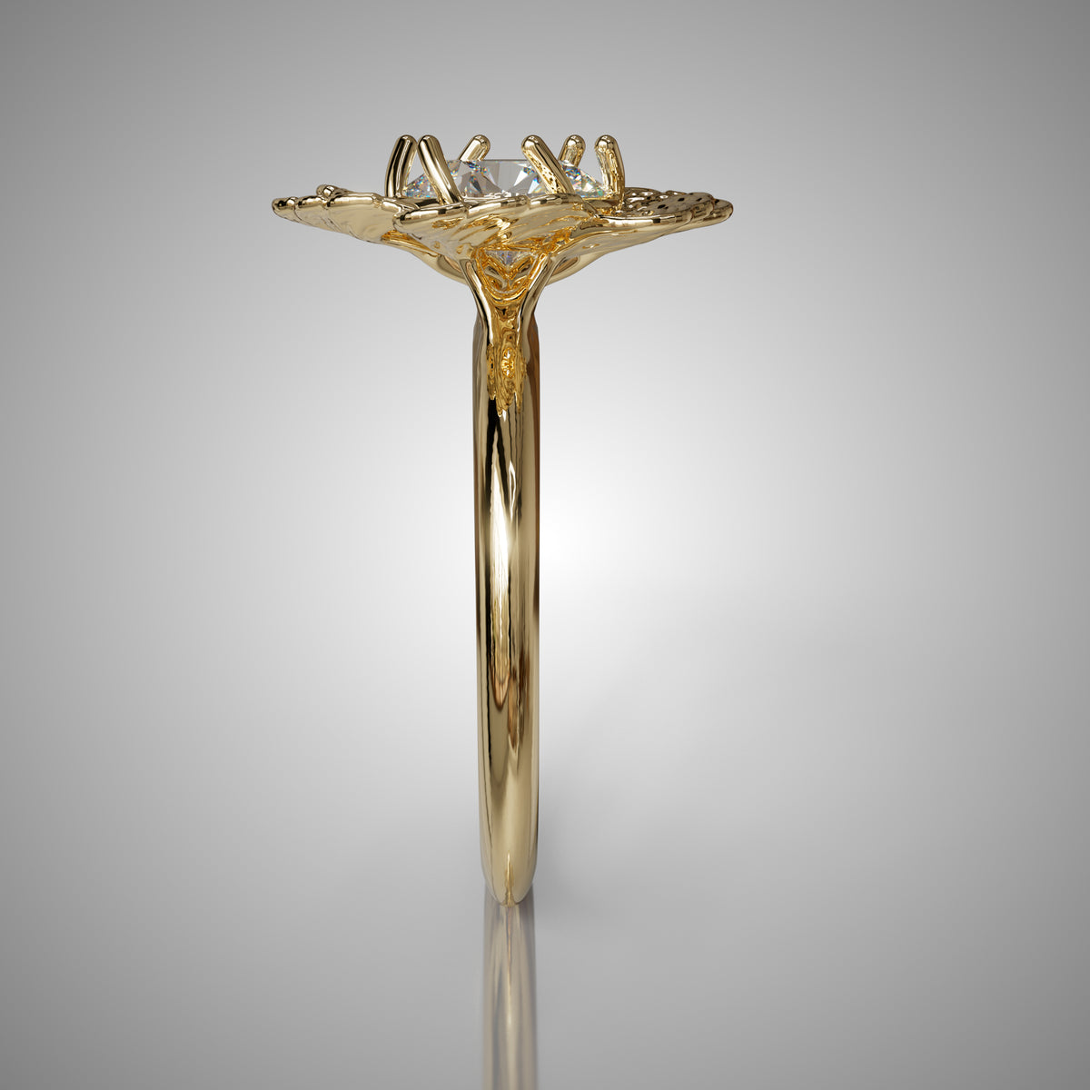 Anemone floral engagement ring, opposite side profile