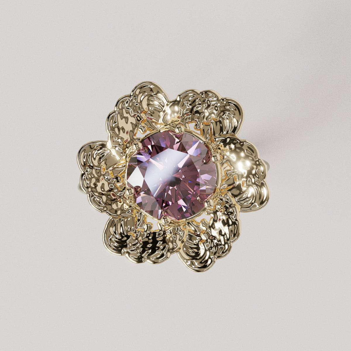Anemone Engagement Ring, top view of the flower setting