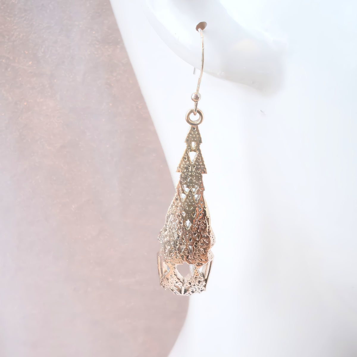 Ca Cellular Automata Earrings in gold, generative math dangle earrings, by Baroque++