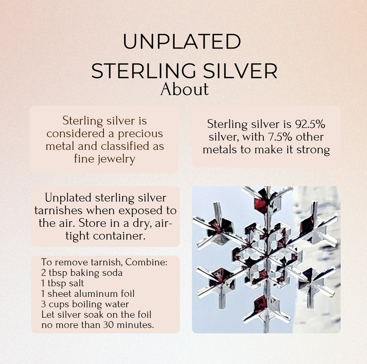 Care guide for unplated sterling silver jewelry