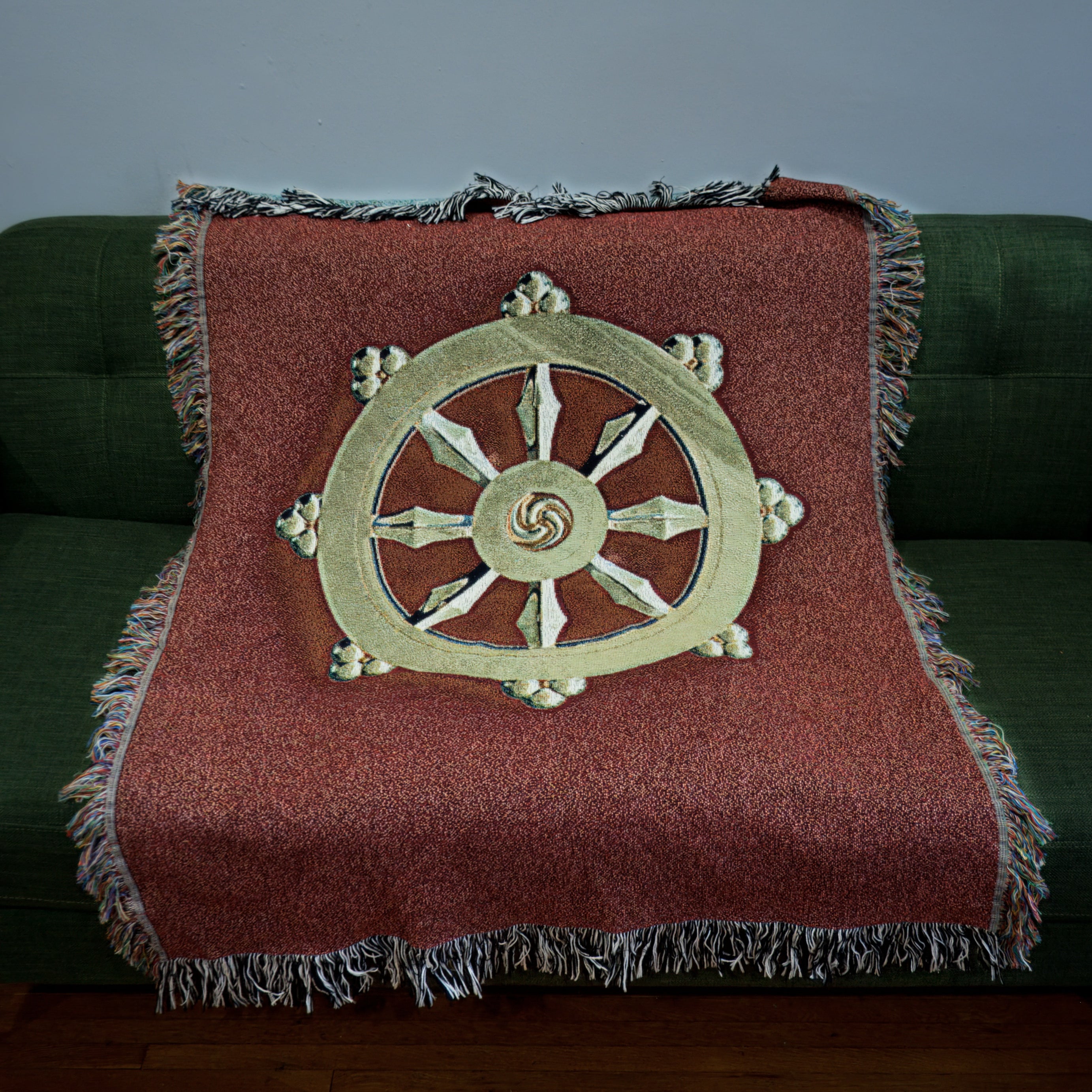 Dharma Wheel Blanket Buddhist Dharmachakra Woven Cotton