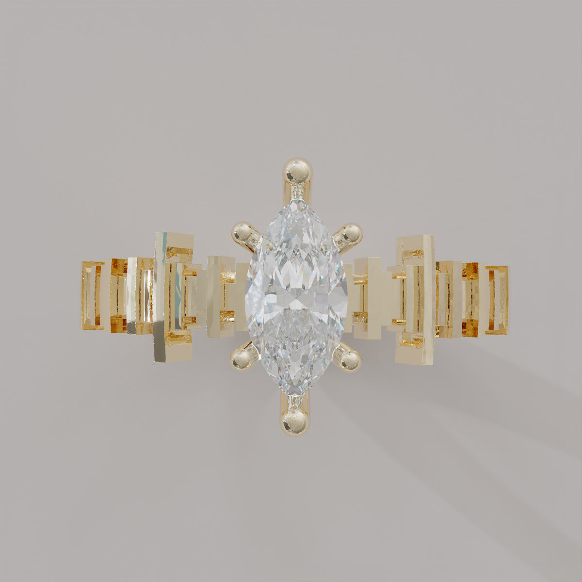 Harmonic Ring No. 2, top view of the marquise diamond