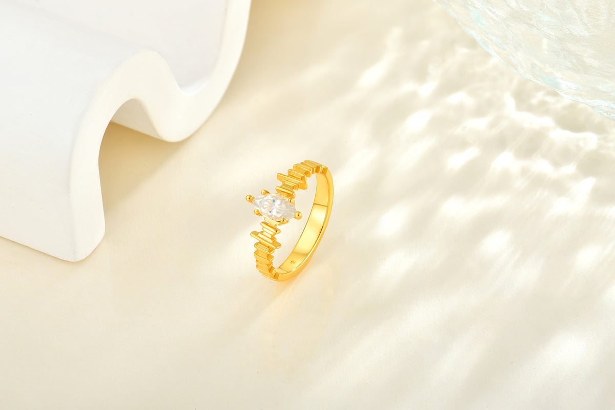 Geometric Harmonic Ring No. 2 with a marquise diamond, alternate view
