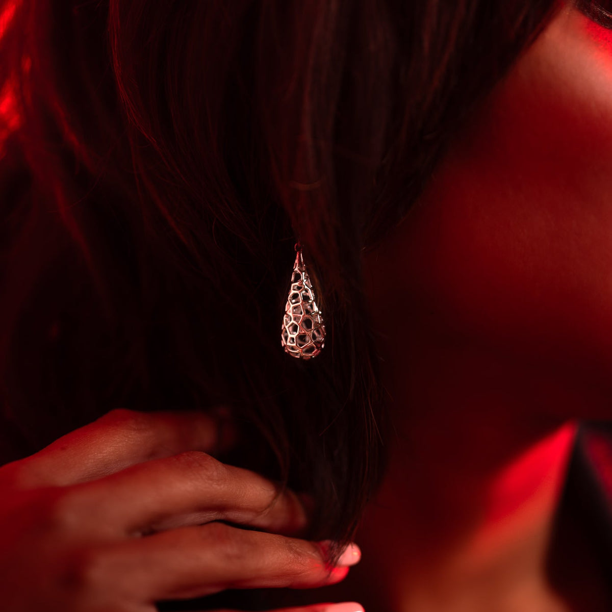 Model wearing Llora Teardrop Earrings