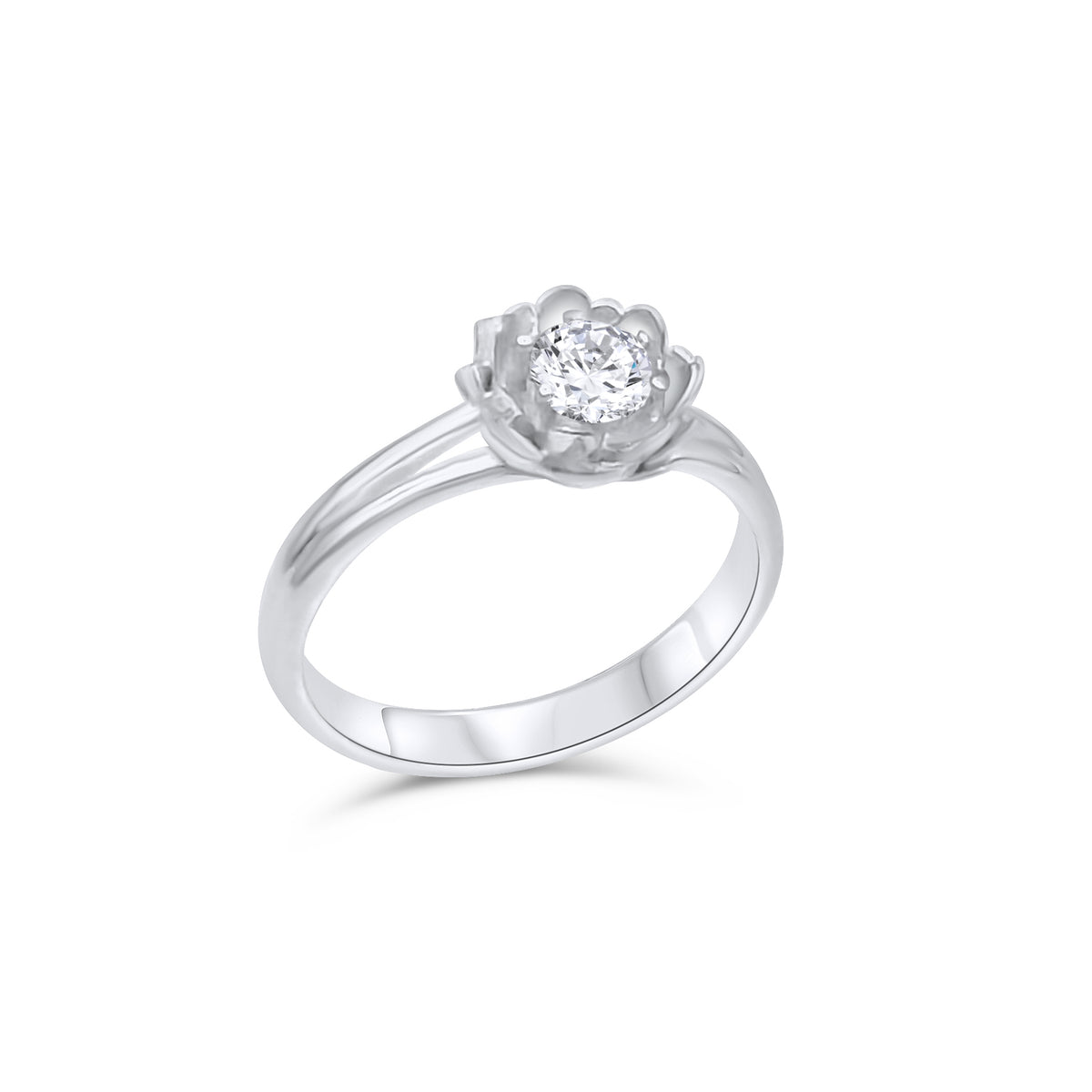 Platinum Lotus Engagement Ring showing the lotus flower crown