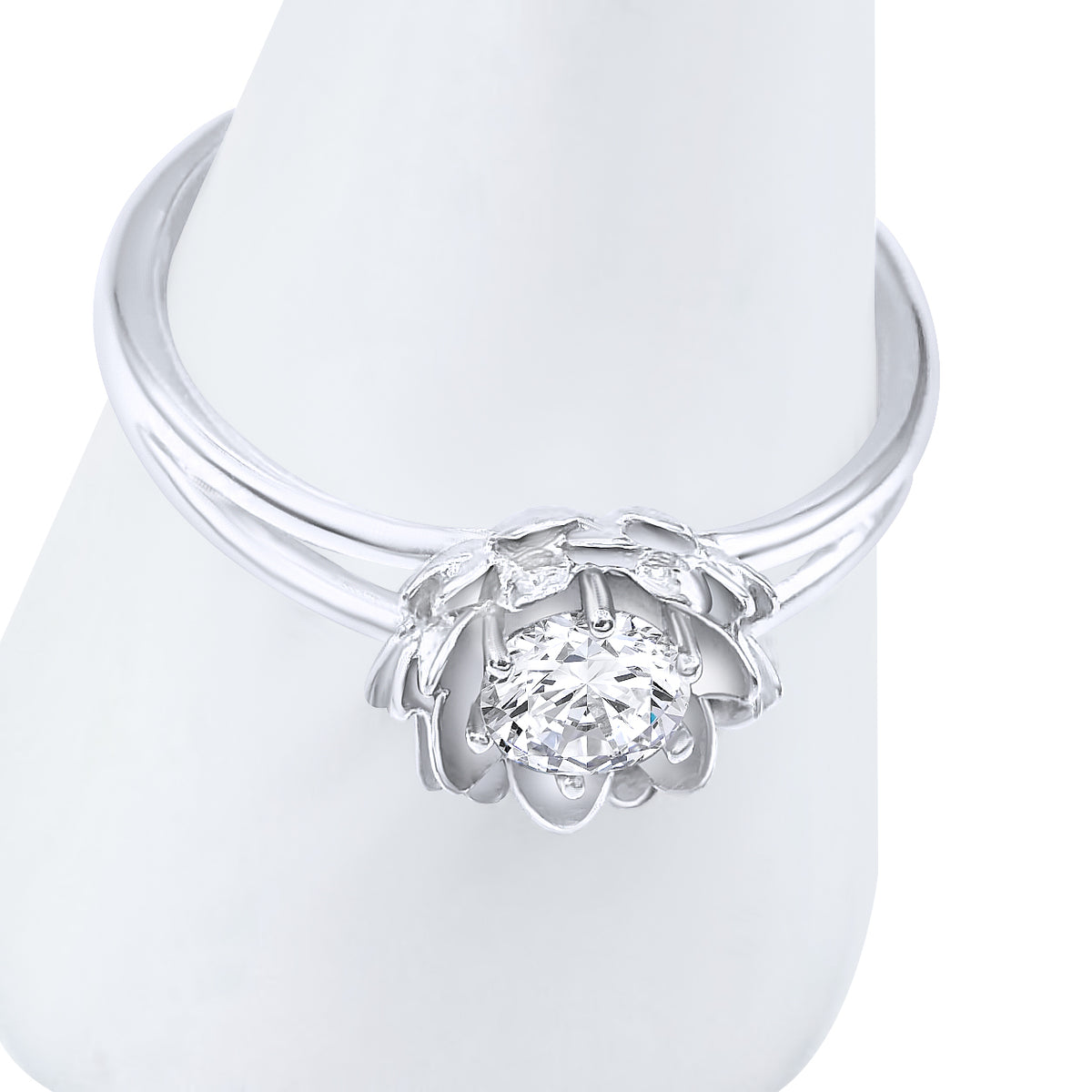 Platinum lotus solitaire engagement ring, additional view