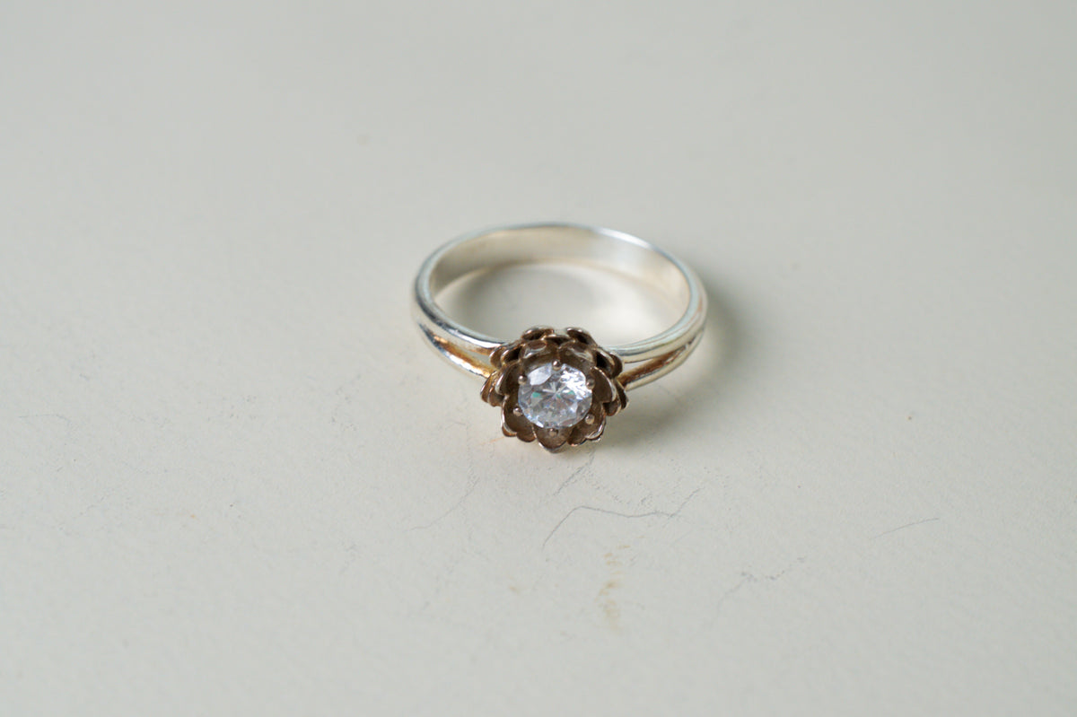 Platinum lotus ring for a Buddhist wedding, alternate angle