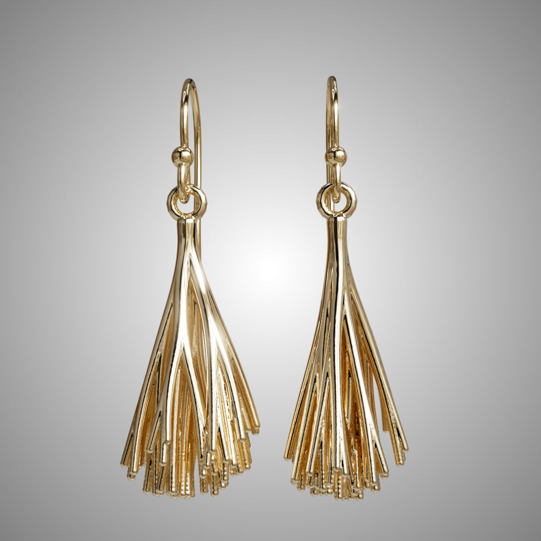 Palpae Tassel Earrings in 14k gold, front view