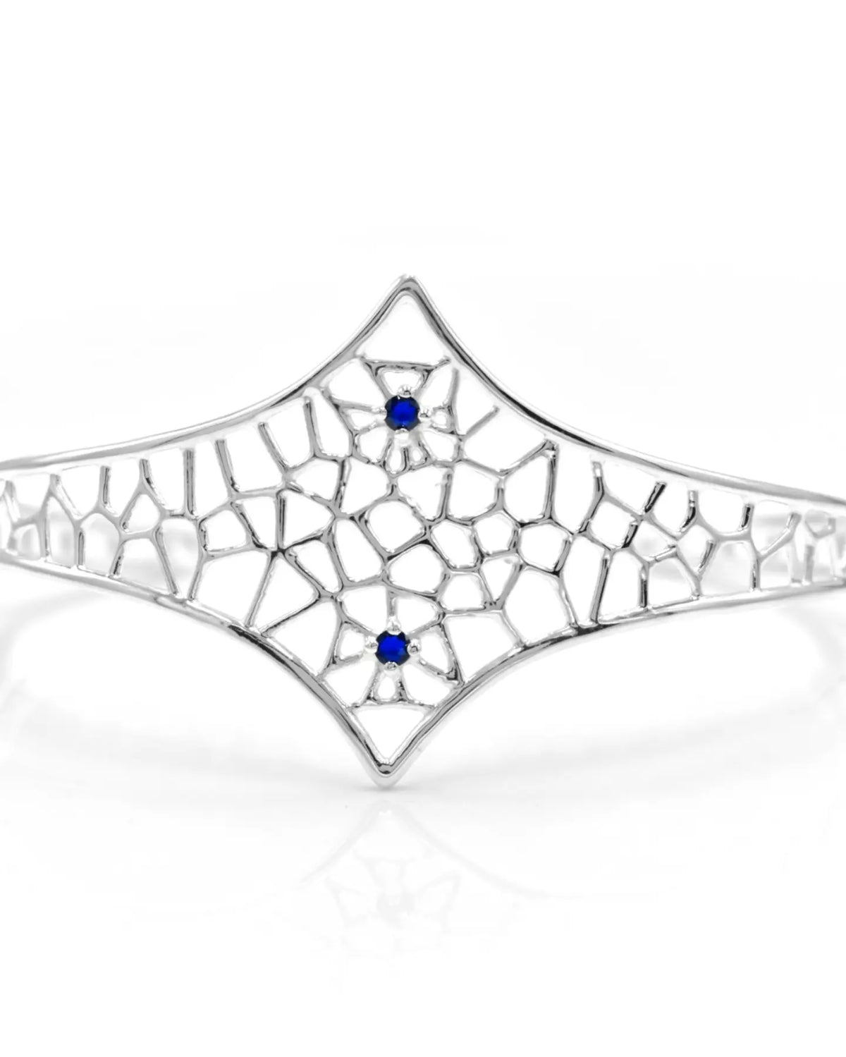 Parallax Gemstone Cuff in sterling silver, a Voronoi cuff set with gemstones, by Baroque++