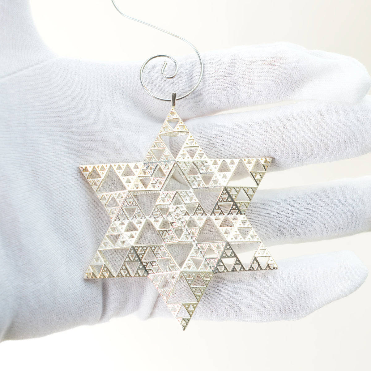 Sierpinski Star of David Ornament, a math gift in sterling silver