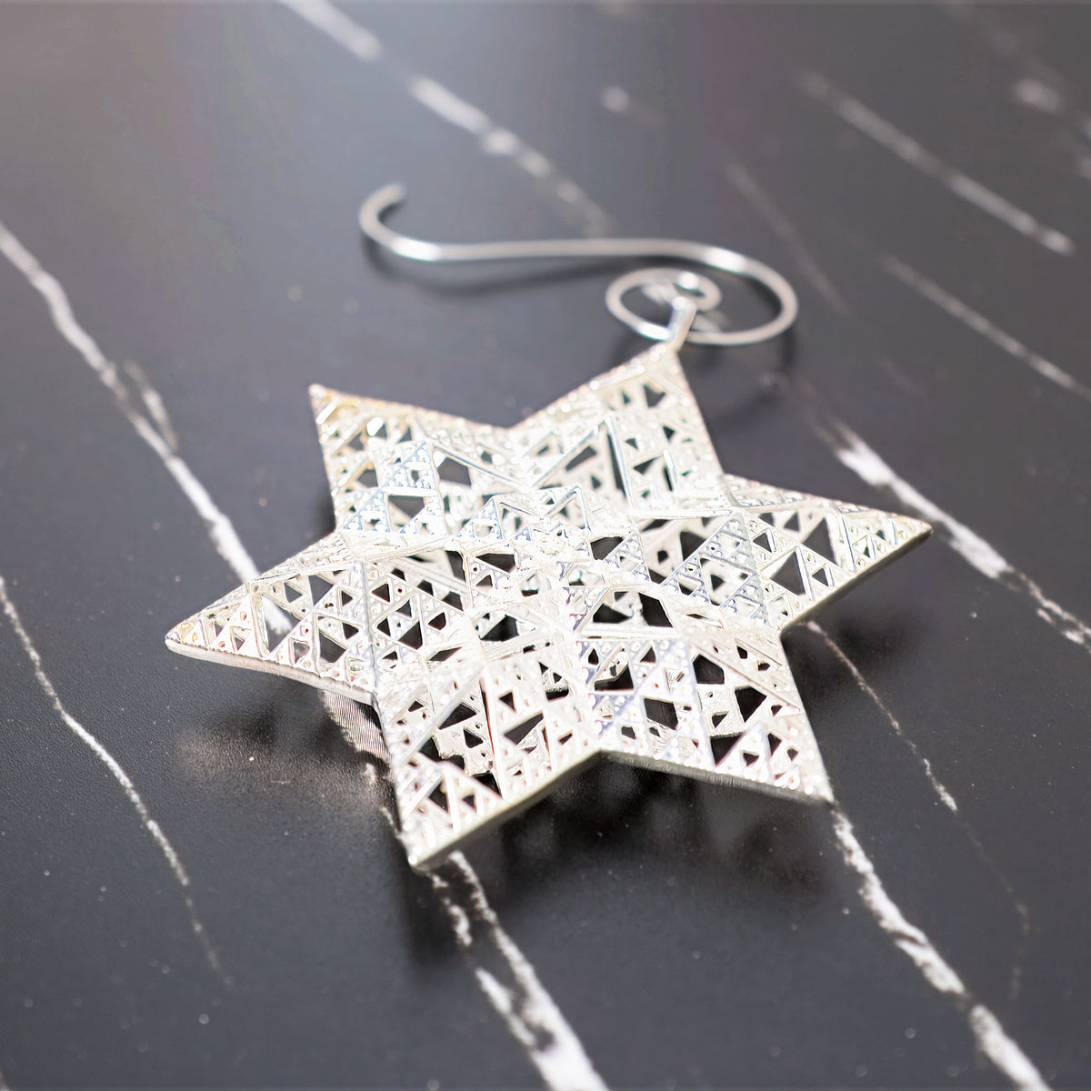 Sierpinski Star of David Ornament in silver, final view