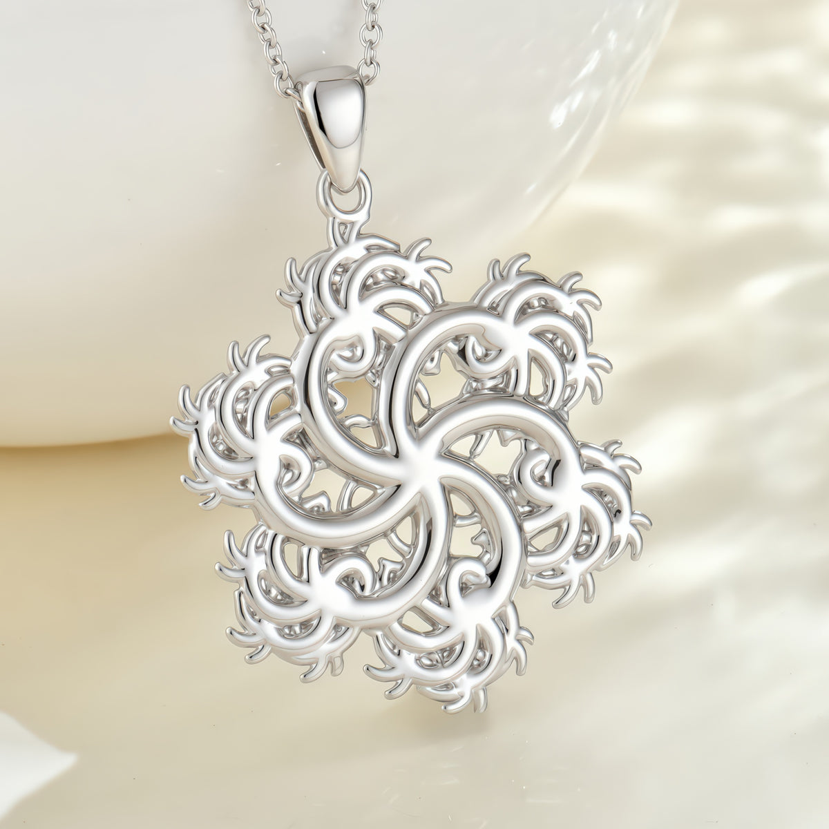 Six-Pointed Pendant in sterling silver, a fractal snowflake necklace, by Baroque++