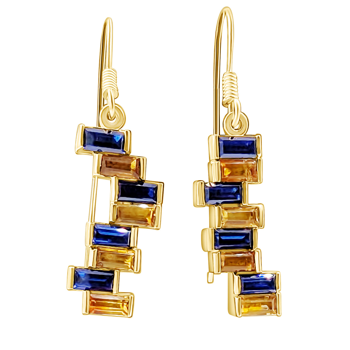 Slava Ukraini blue and yellow baguette dangle earrings
