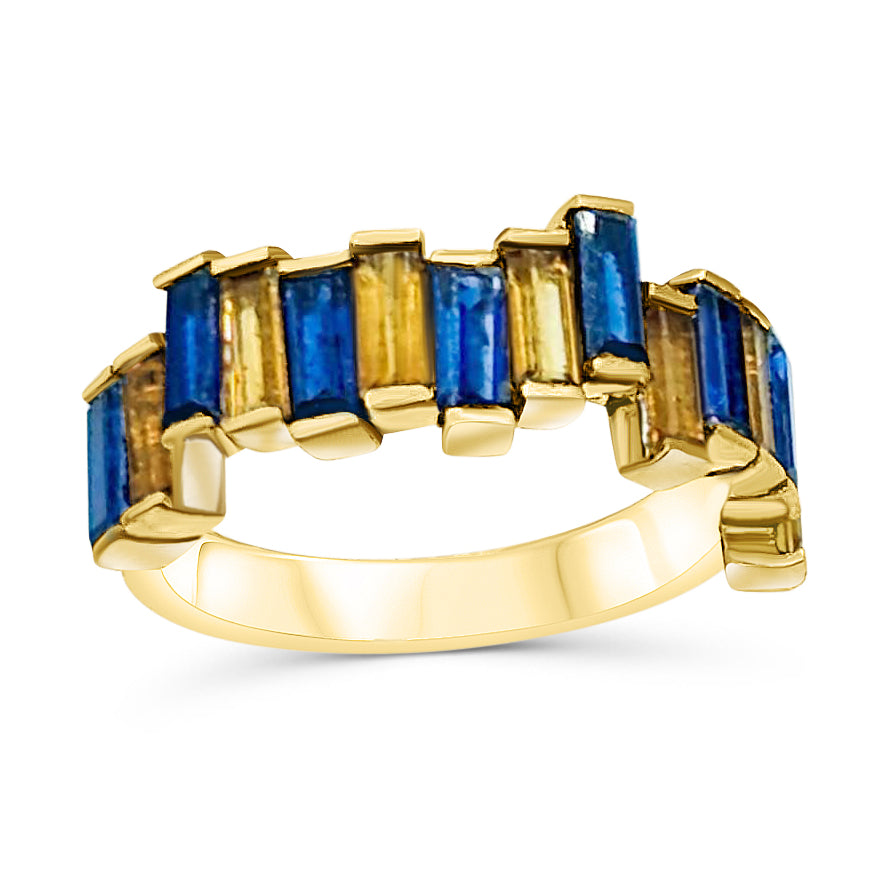 Slava Ukraini Ring, a blue and yellow baguette ring supporting Ukraine