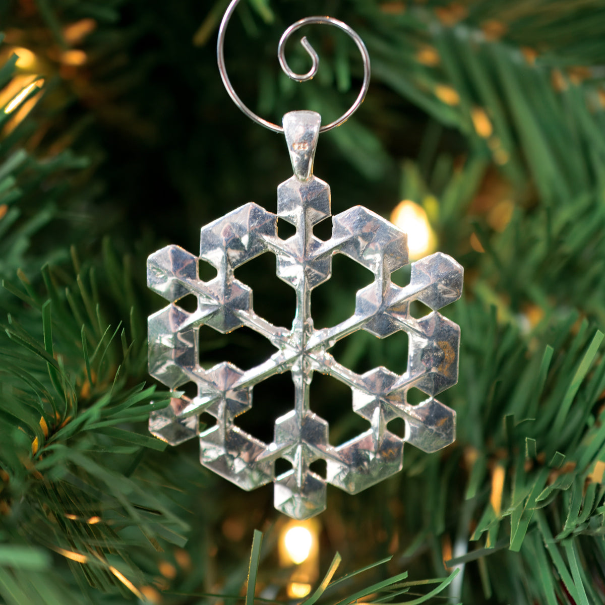 Snowflake Ornament No. 2 in sterling silver, a one-of-a-kind heirloom Christmas ornament, by Baroque++