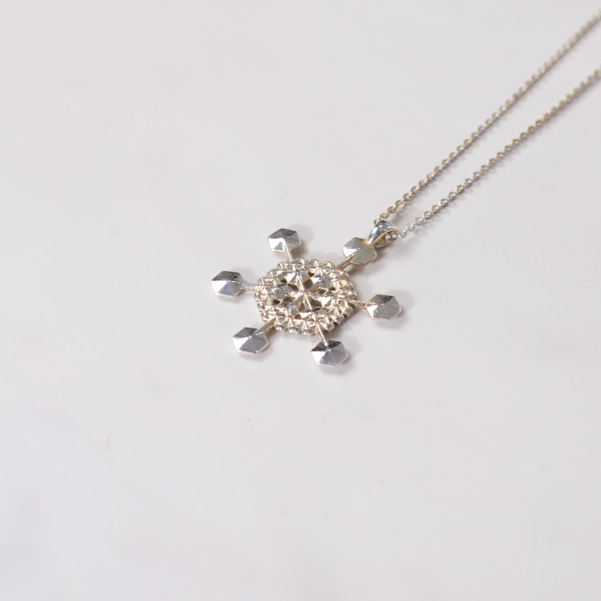 One-of-a-kind sterling snowflake pendant No. 5