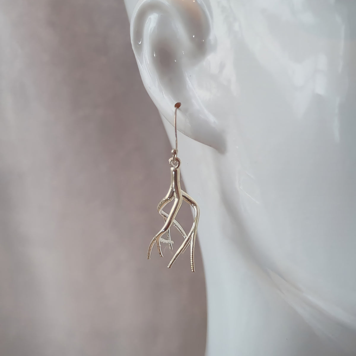 Tree Twist silver earrings, another view
