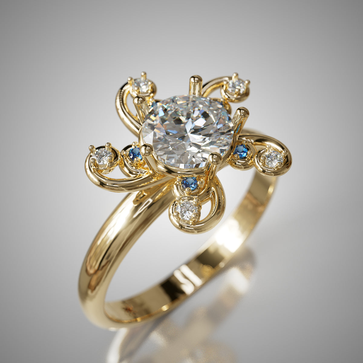 Viisi five-stone ring in gold, three-quarter view