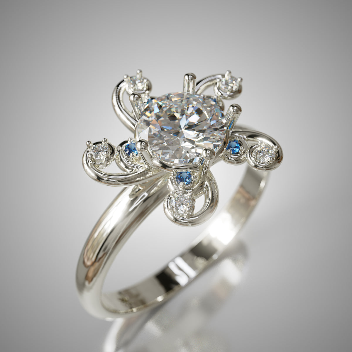 Viisi five-stone ring in platinum, three-quarter view