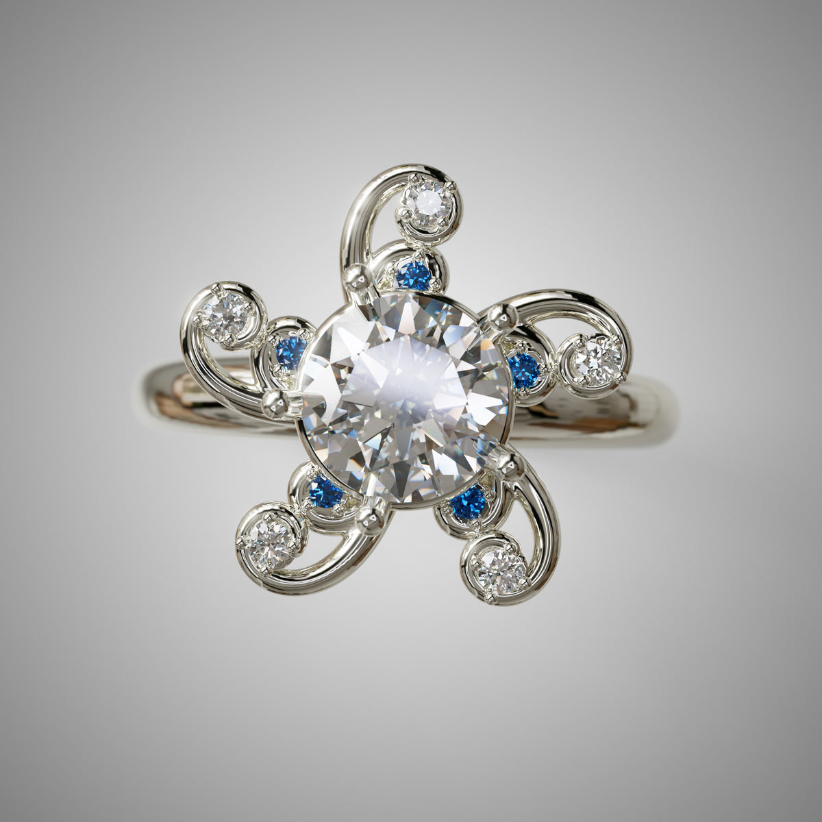 Viisi Diamond & Sapphire Ring in platinum, top view