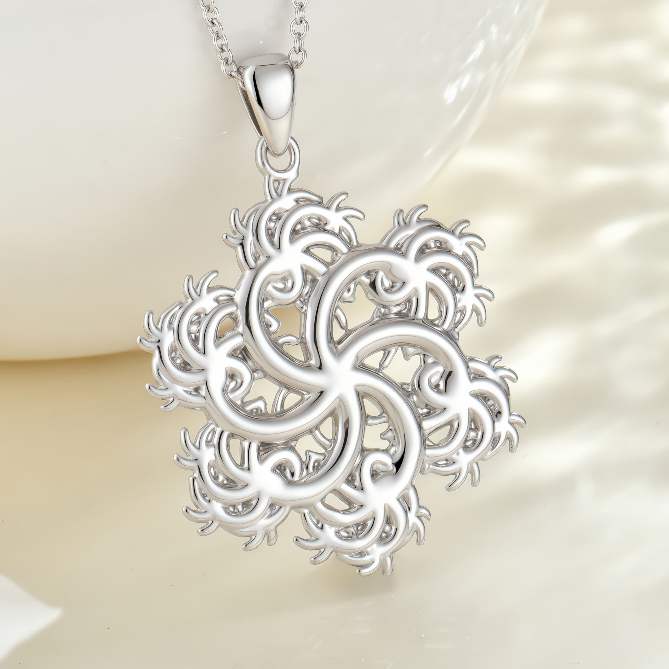 Silver intricate pendant six-pointed pendant on a white background by Baroque++